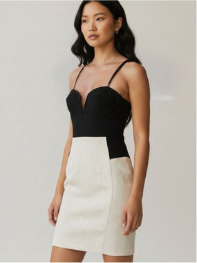 House of CB Black & Ivory Bustier Bodycon Dress Croc Textured Skirt Sz Small